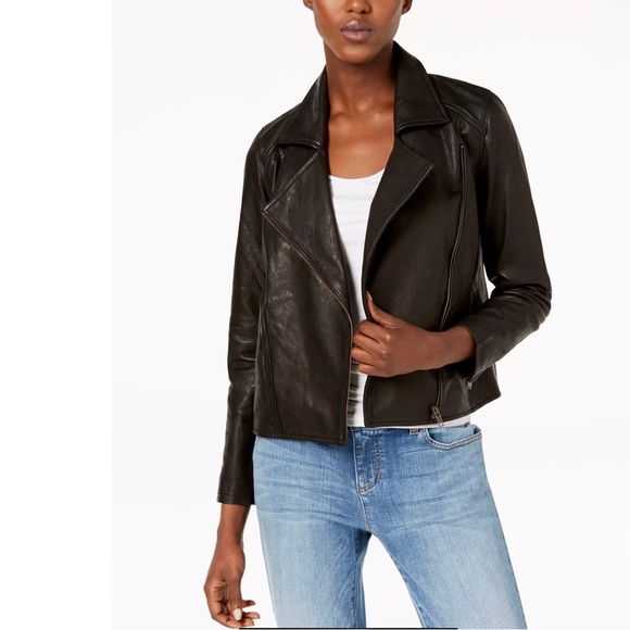 EILEEN FISHER - NWT - Women’s Moto Jacket LEATHER Sz L - BLACK - Picture 1 of 15